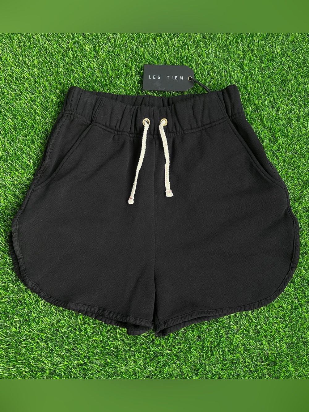 Les Tien Serena Scallop Black Sweat Shorts